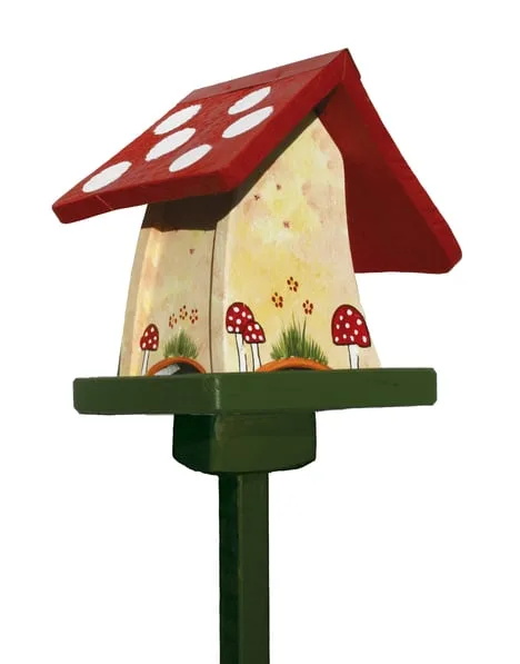 Krmítko ve tvaru hříbku „Waldhaus“ (Lesní domek) včetně tyče